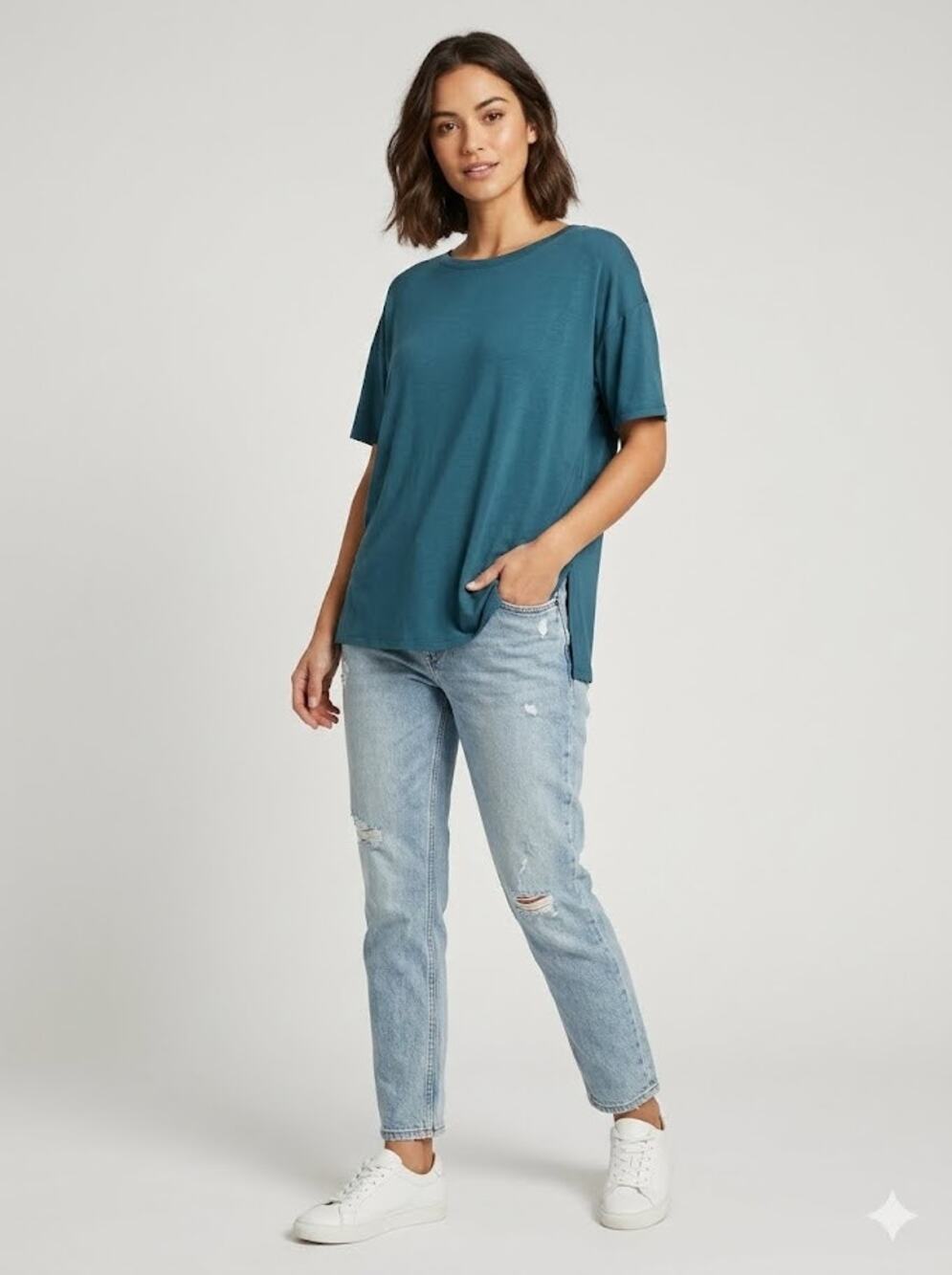Eileen Fisher Relaxed Oversized Top Tencel Stretch Jersey Short Sleeve Shirt XS